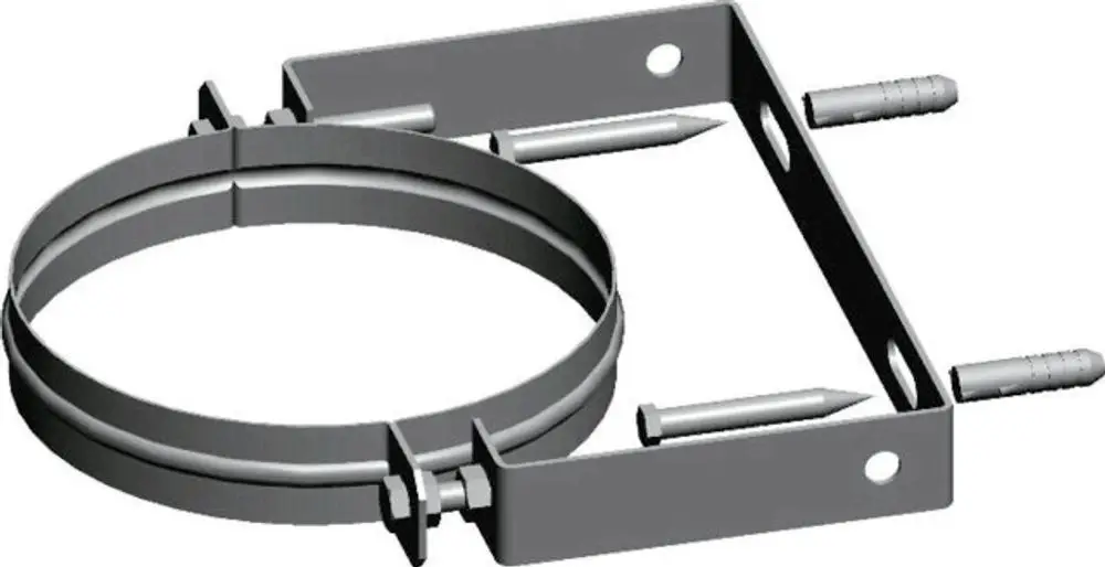 Edelstahl-Wandhalterung mit quadratischer Basis und verstellbarer Ring. Montagemöglichkeiten über Längs- und Querbohrungen. Produkt von Wolf zur sicheren Befestigung.